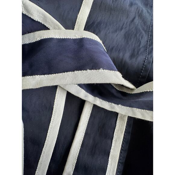 Banana Republic Trench Coat Navy White Ribbon Trim Belted Pocket Women size S - Picture 7 of 13